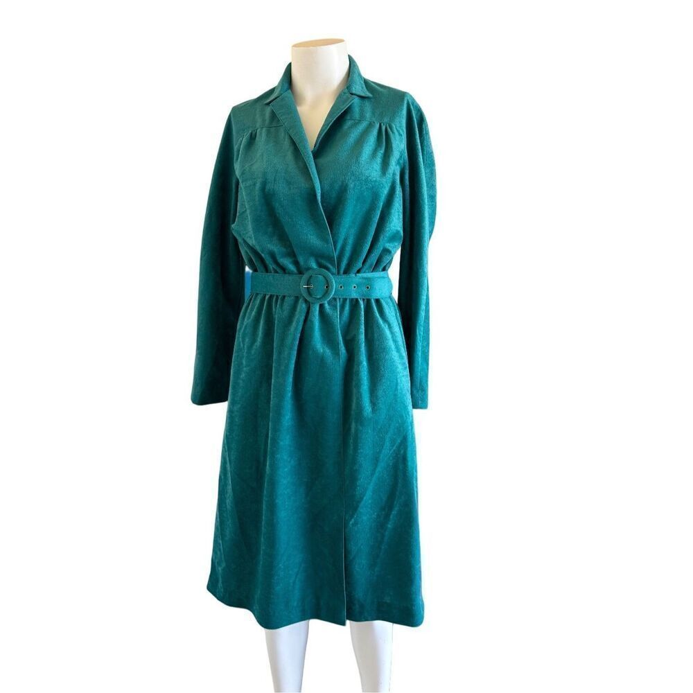 Women’s vintage Medium suede feel long sleeve midi collared dress belt